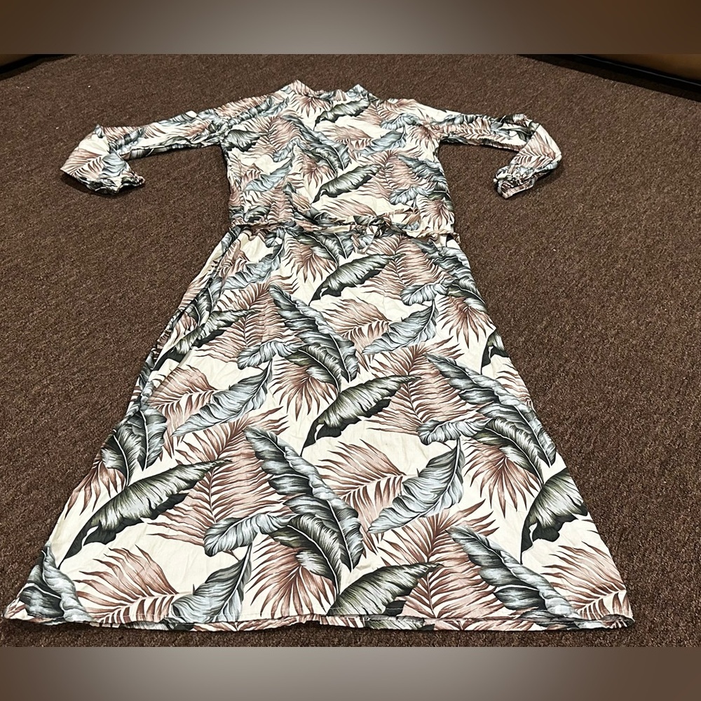 EUC Ceo Ceylan Otantik Tropical Authentic Waist Robe Floral Patterned Dress 2